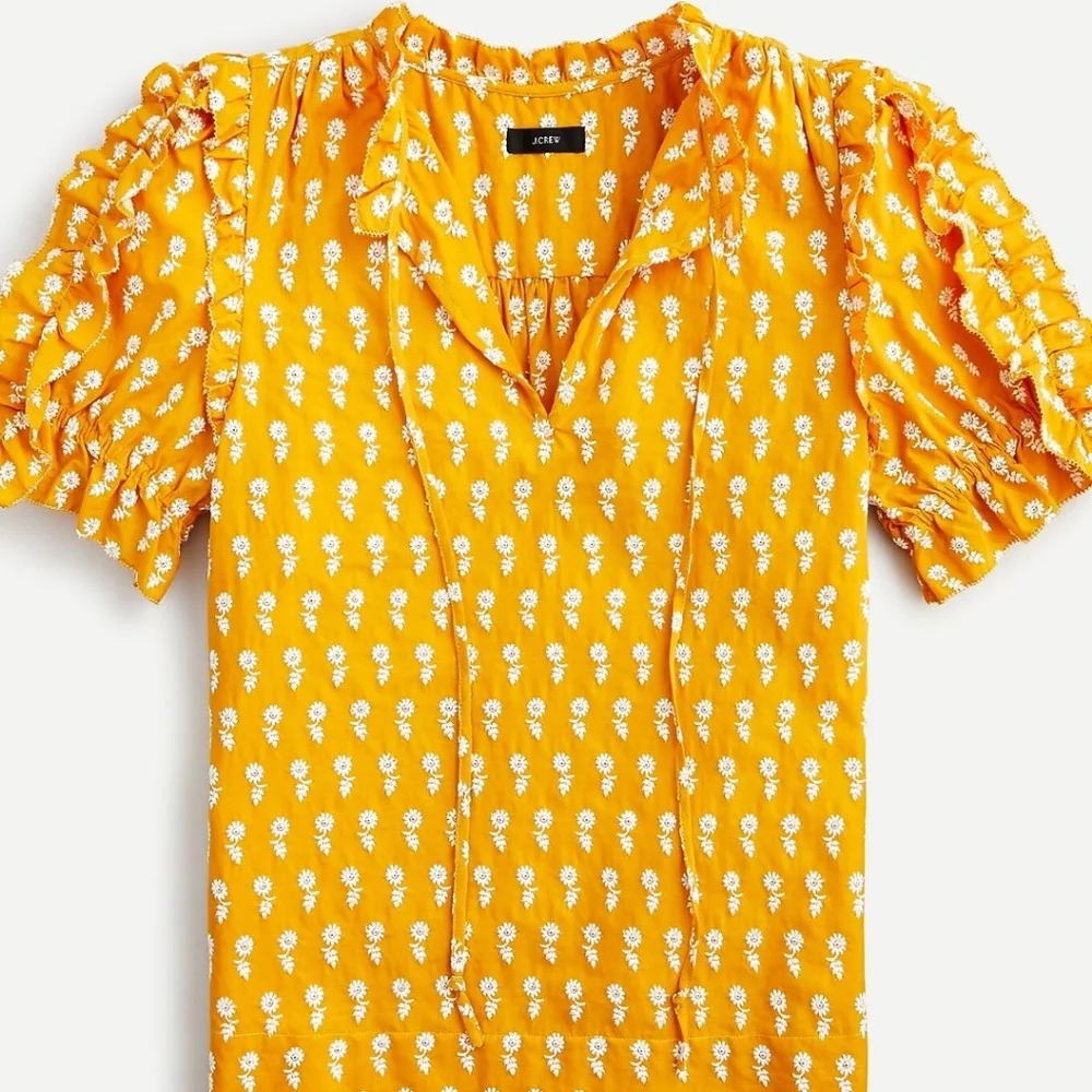J.Crew Yellow Ruffle-sleeve cotton voile top in floating sunflowers Size XS